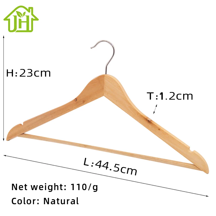 Wholesale factory price B grade wood hanger non slip notches wooden clothes shirt hanger with bar