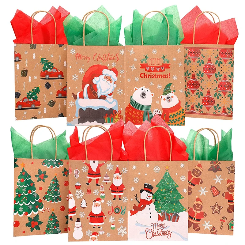Paper Bag Manufacturer Custom Elegant Recyclable Printed Craft Fancy Christmas Luxury Shopping Handy Paper Gift Bags With Handle