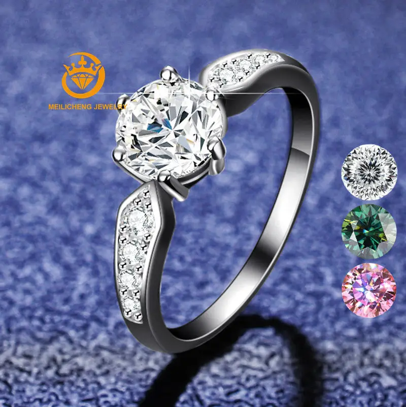 Factory Wholesale Six Prong D Color Moissanite Jewelry 1Carat 925 Sterling Silver Fine Jewelry Moissanite Diamond Ring for Women