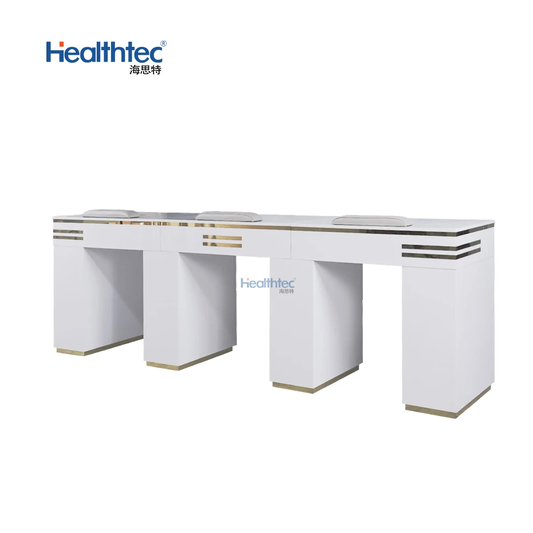 Manicure Table Healthtec Furniture 3 Persons Seats Salon Equipment Luxury Nail Table With Dust Collector
