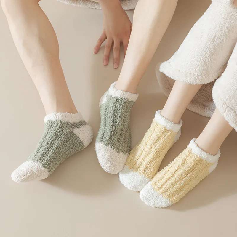 Winter Couples Fluffy Custom Ankle Logo Cute Coral Velvet Unisex Solid Sleeping Cute Indoor Home Floor Bed Warm Thick Socks