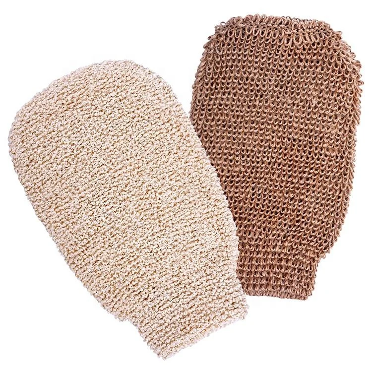 Wholesale Shower Products Private Label 100% Eco-friendly Plant Fiber Jute Hemp Natural Body Exfoliating Bath Gloves
