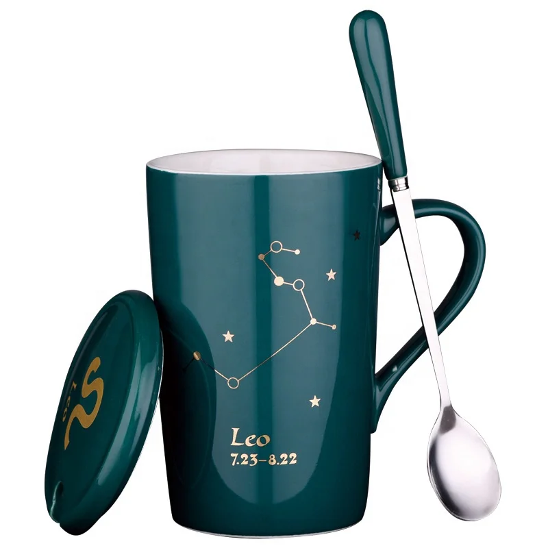Dropshipping Products 2022 Hot Sale Porcelain Christmas Ceramics Coffee Omega 12 Constellations Horoscope Ceramic Mug With Spoon