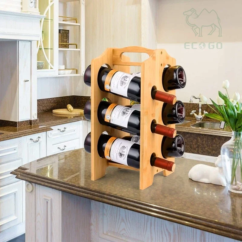 6 Bottles Wine Rack Organizer Display Shelf Natural Bamboo Wine Rack