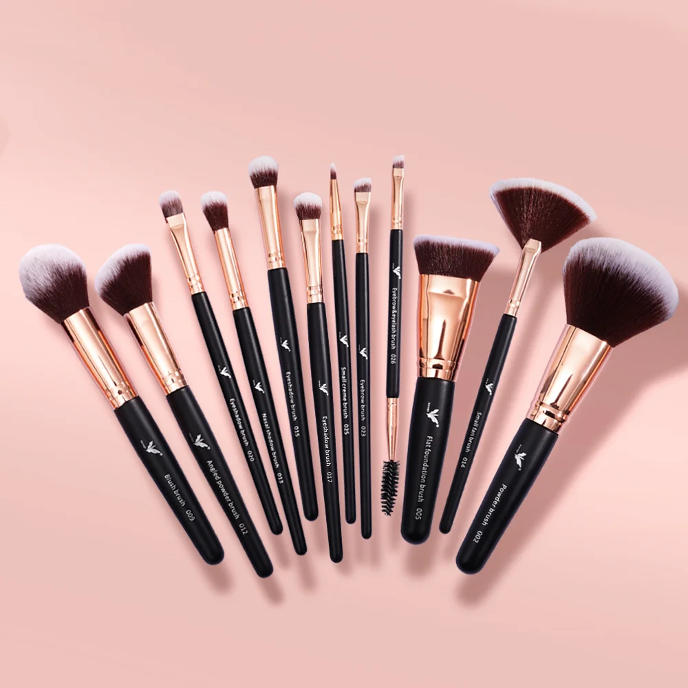 Saniye 2021 luxury wholesale 12 pcs rose gold make up brush set custom professional pink vegan makeup brush set private label