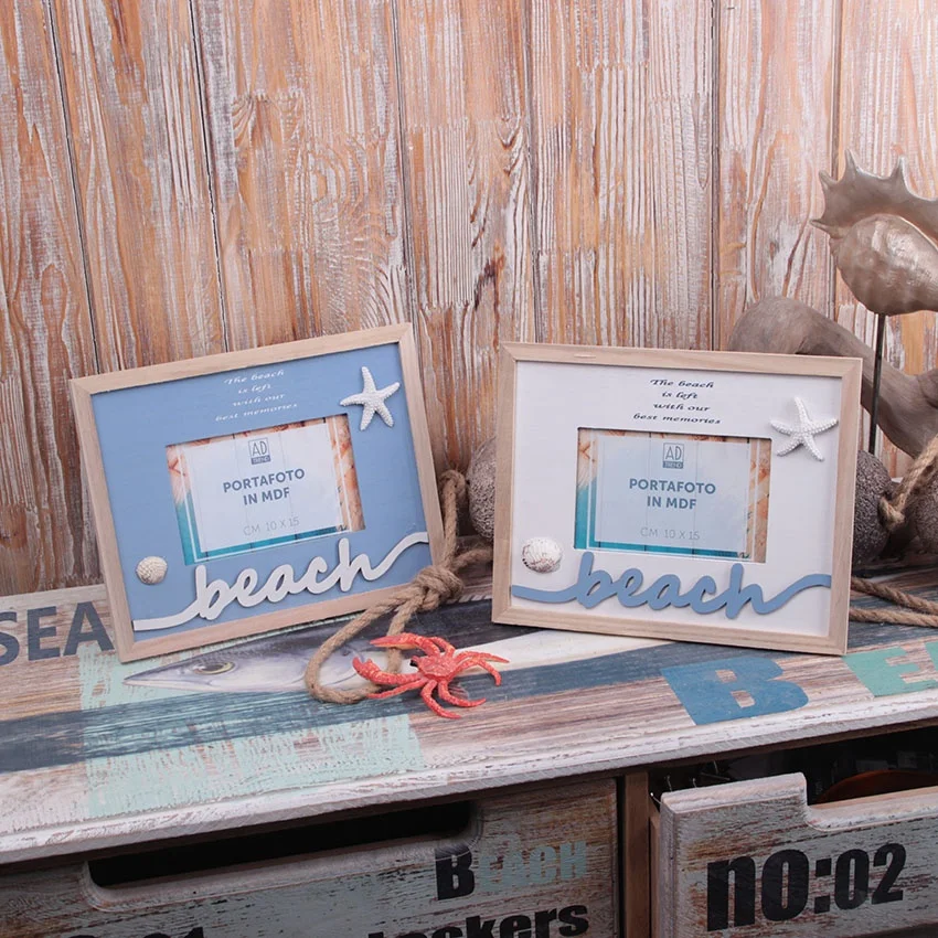 Beach Wooden Photo Frame With Polyresin Home Decorative 3D Creative wood photo frame