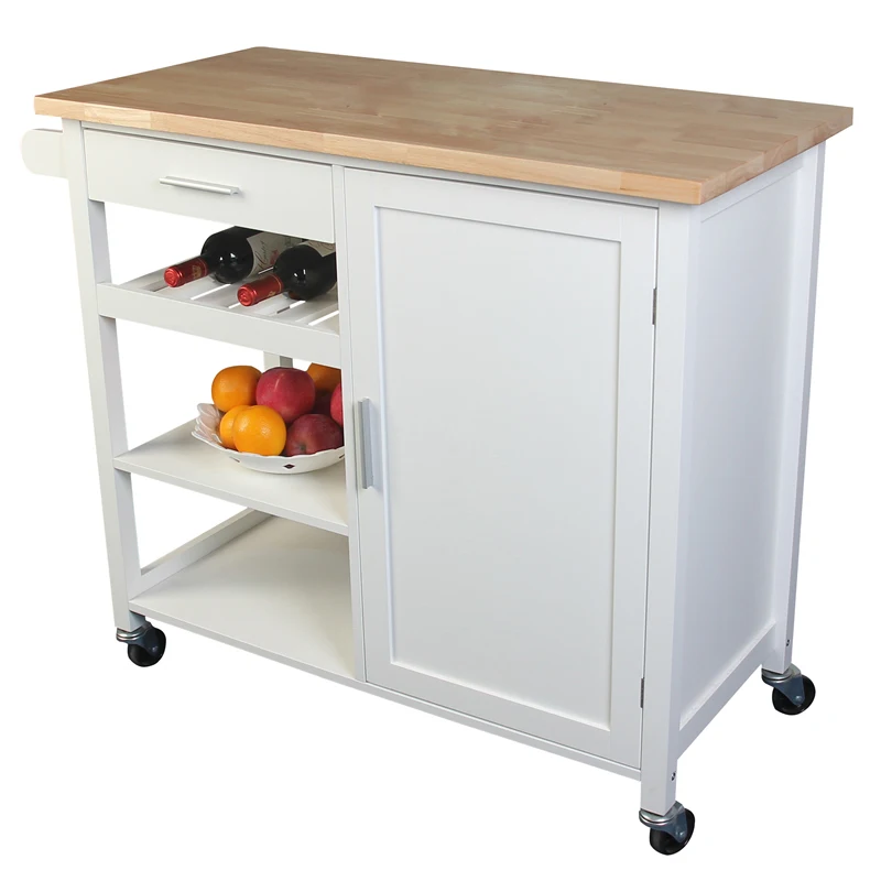 Modern Wooden Kitchen Cart Kitchen Trolley with Wheels White Wood Style Room Furniture Color Package Feature Eco Origin