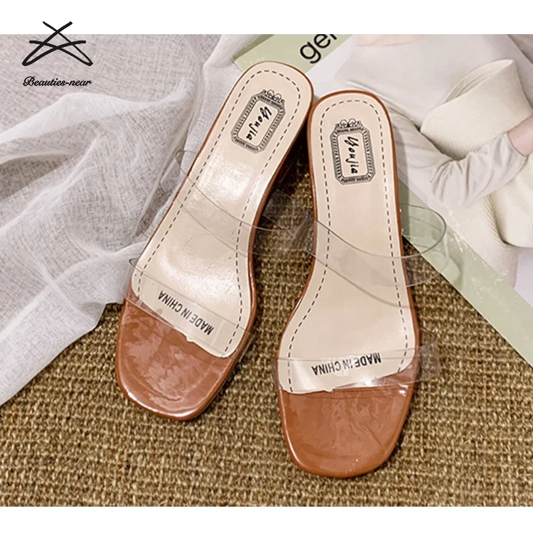 womens summer women crystal open transparent clear block heel sandals for ladies slippers shoes