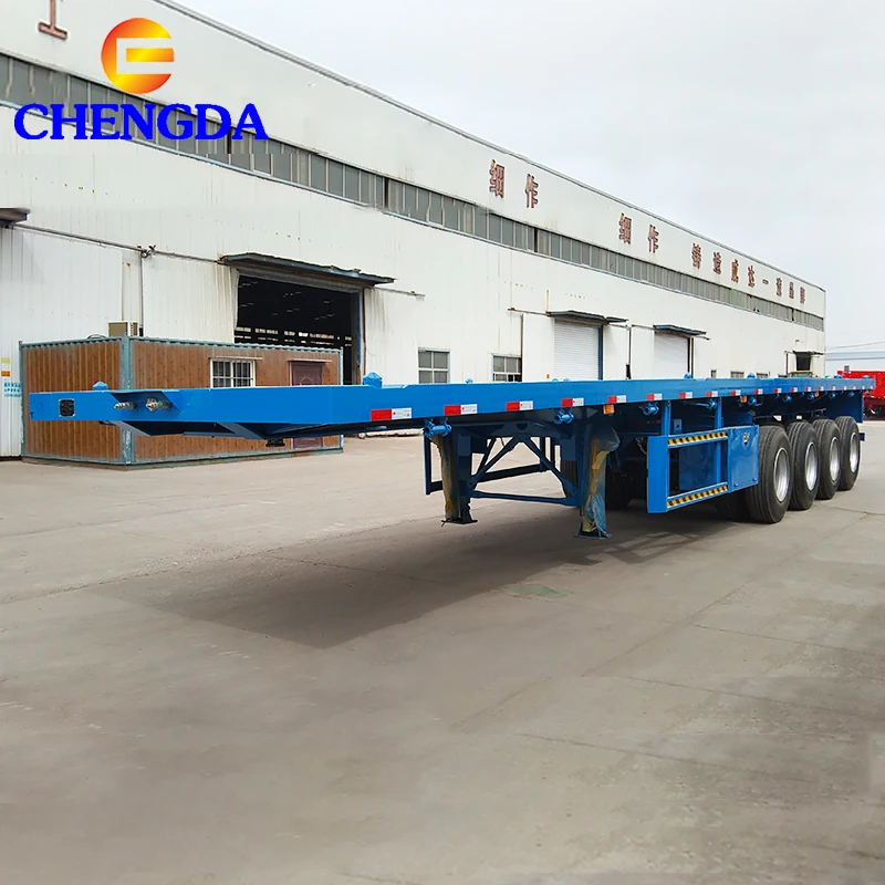 China New Used 20/40ft Flatbed Semi truck Trailer 3Axle Container Flat Bed Trailer