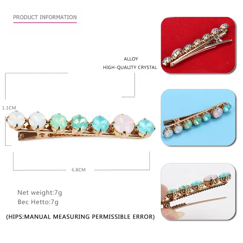 Lovely Round Crystal Hair Clips High Quality Metal Alligator Clip Colorful Rhinestone Opal Hair Clips for Girls