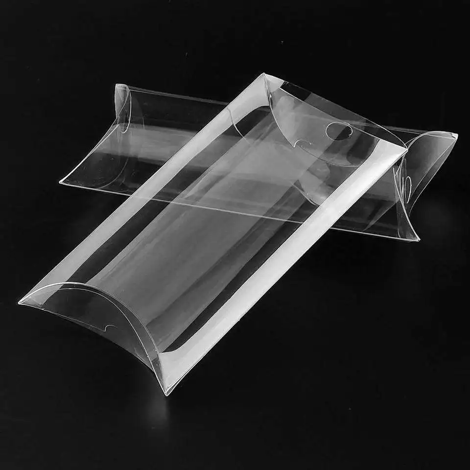Custom many sizes clear PVC pillow box plastic transparent PVC PET gift box for cosmetic rush candy favor food wedding