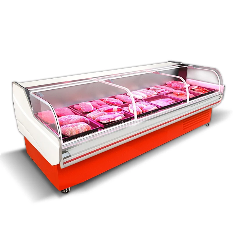 Restaurant Supermarket Refrigeration Equipment Fresh Meat Display Glass Door Chiller Freezer