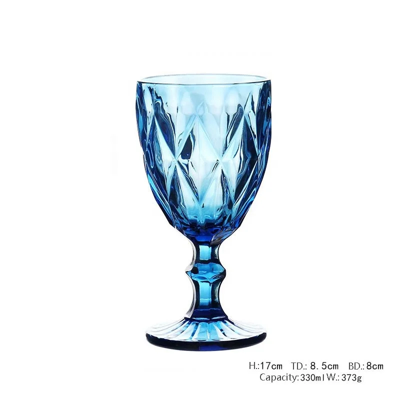 4pcs Colorful Embossed Goblet Glass Retro Red Wine Cup Household Heat-resistant Thickened Goblet European Mug For Pub