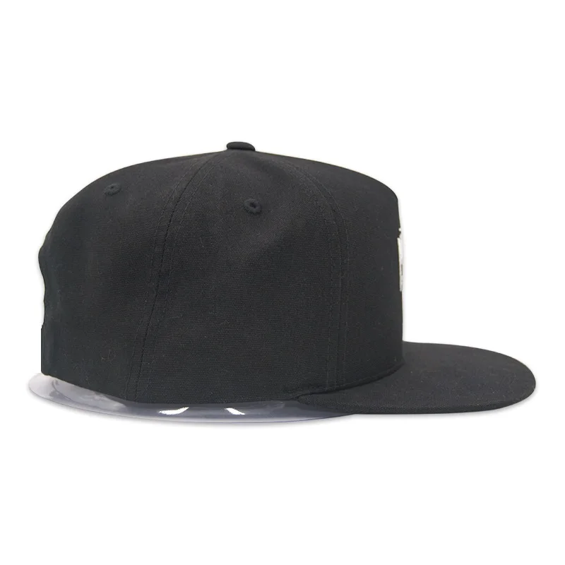 Custom Black 5 Panel Cotton Flat Embroidery Snapback  Cap