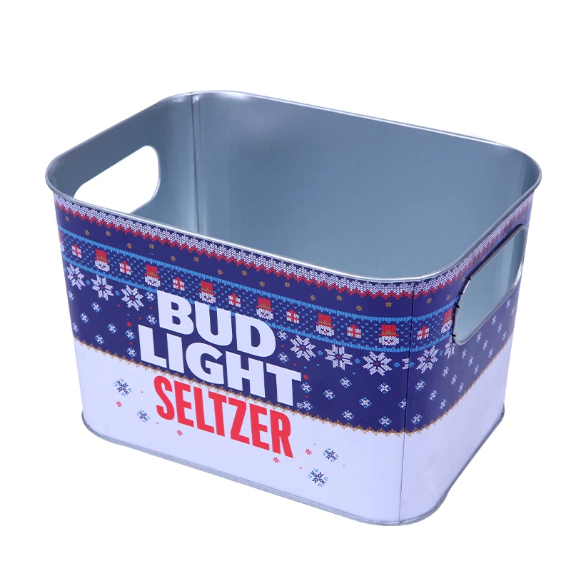 Custom Printed Club Metal Ice Bucket Champagne Ice Bucket Square Tin Ice Bucket For Sale
