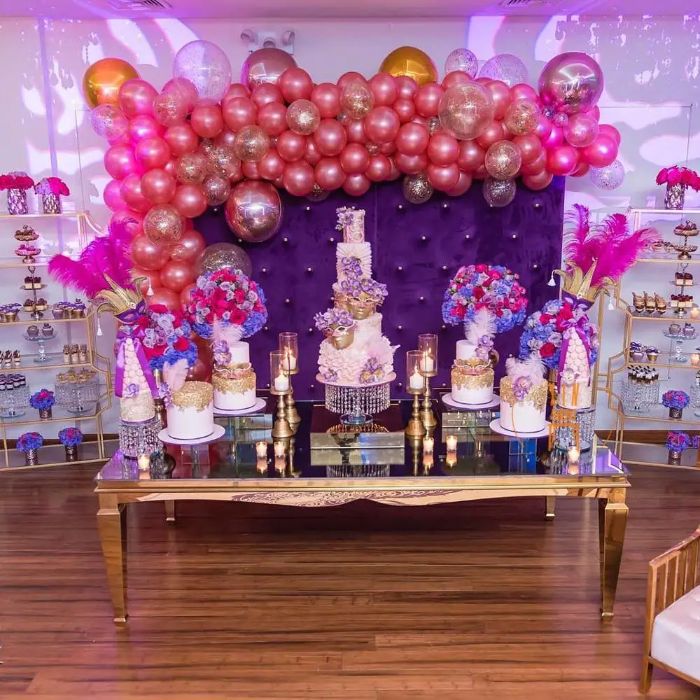 Wedding furniture stainless steel round mirror glass dining table for event