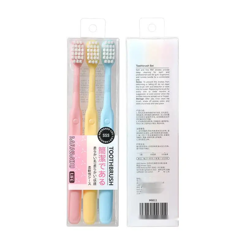 Wholesale New square hole 3pcs pack home adult wide head soft hair bristle Travel motel inn OEM reusable large head toothbrush
