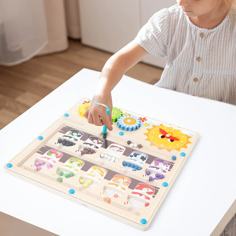 Wholesale hot selling Clock cognition magnetic digital maze pen running ball games educational color cognition kids toys 2024