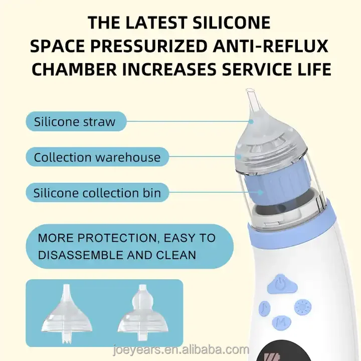 Electric Nose Aspirator 5 Adjustable Gears Light and Soothing Food Grade BPA Free Silicone Baby Nasal Aspirator With Music