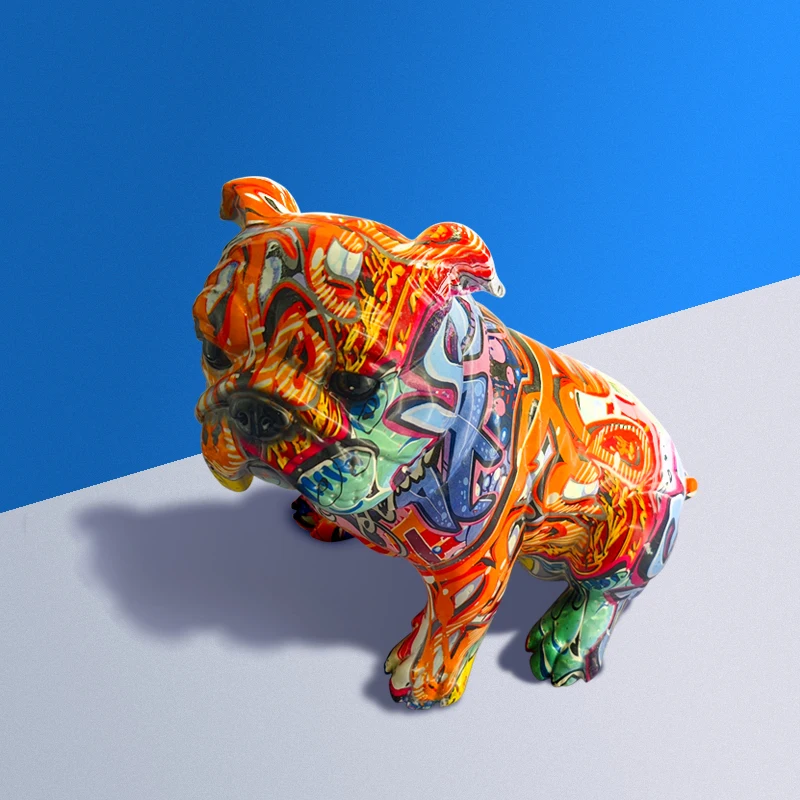 Colorful Sitting Bulldog Wearing Headset  Resin Crafts with Home Decoration