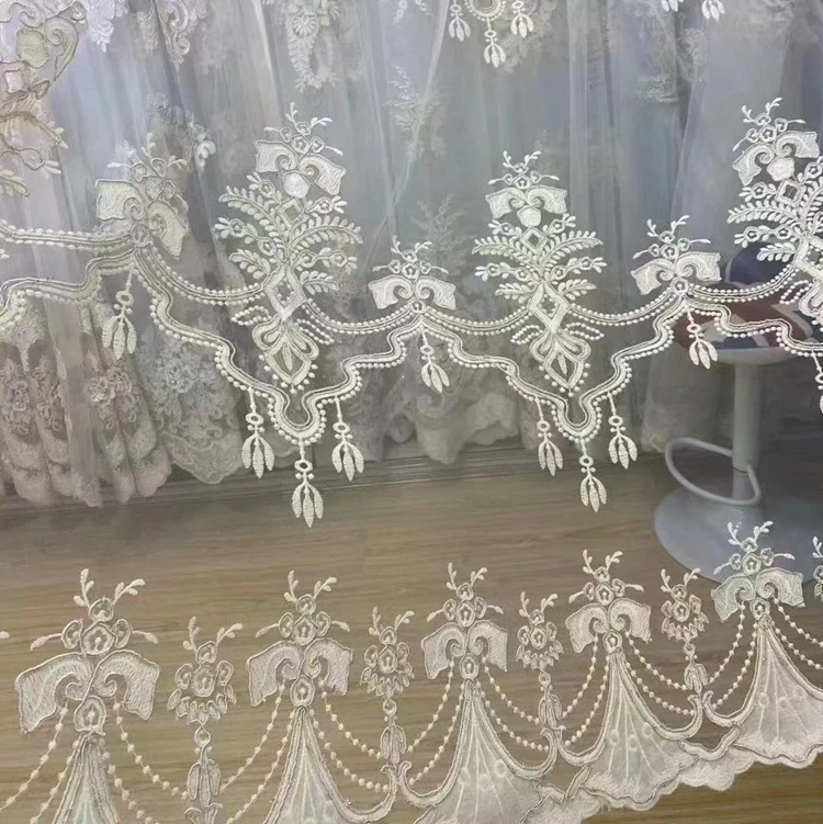 European Window Curtains, Tulles Living Dining Room Bedroom Sheer Yarn Door Transparent Embroidery High Grade/