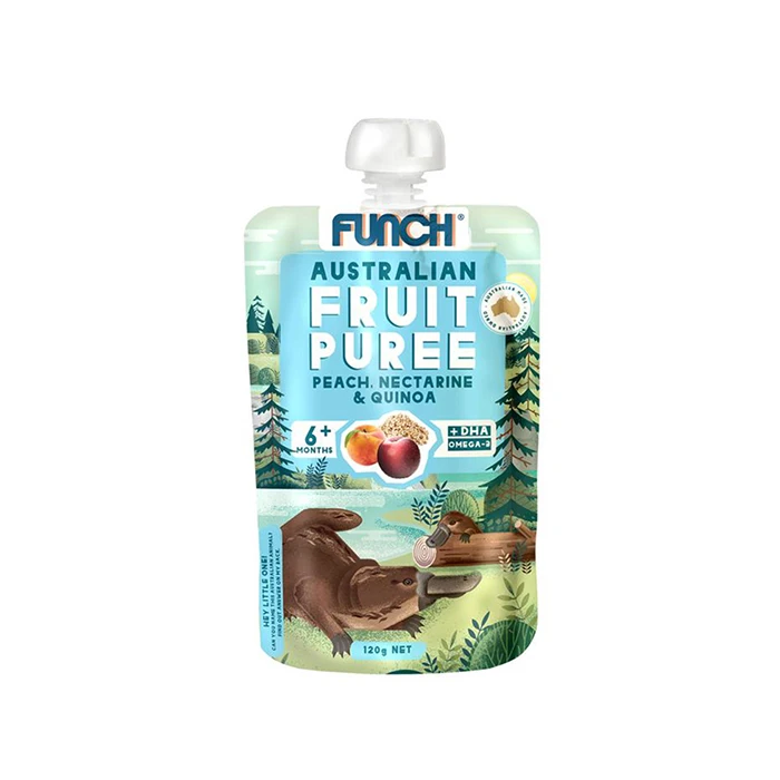 Baby side food portable suction bag fruity Ingredients fruit purees Nutrition Peach Nectarine Quinoa DHA 120g FUNCH Fruit Puree