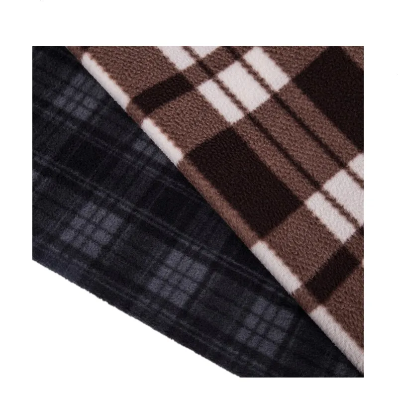 100% polyester weft knitted polar fleece fabric warm keep tartan coat material