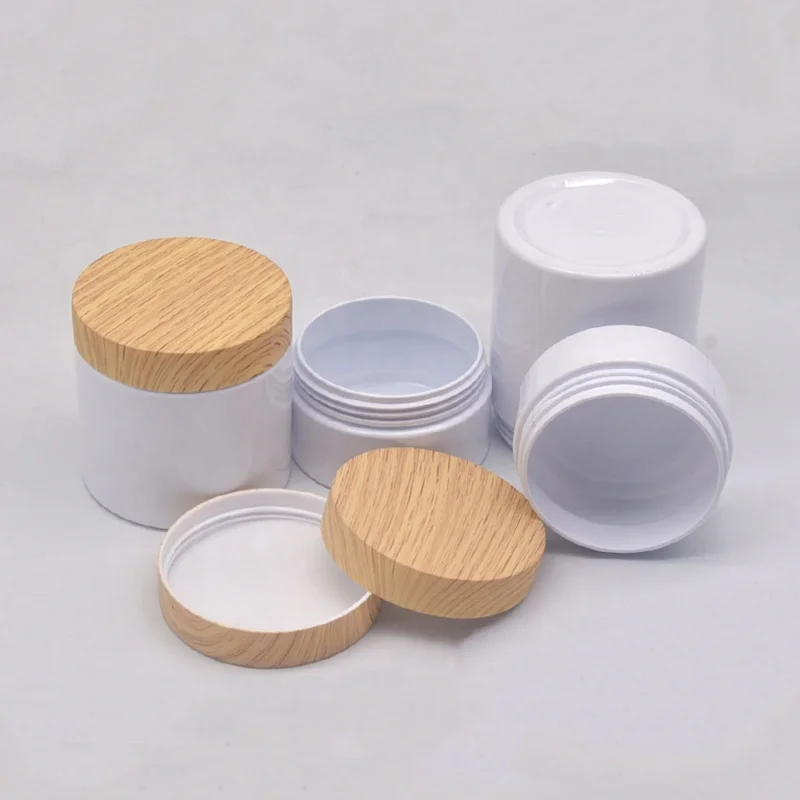 50g 80g 100g 150g 200g 250g white pet plastic face cream jar with wooden plastic grain bamboo lid