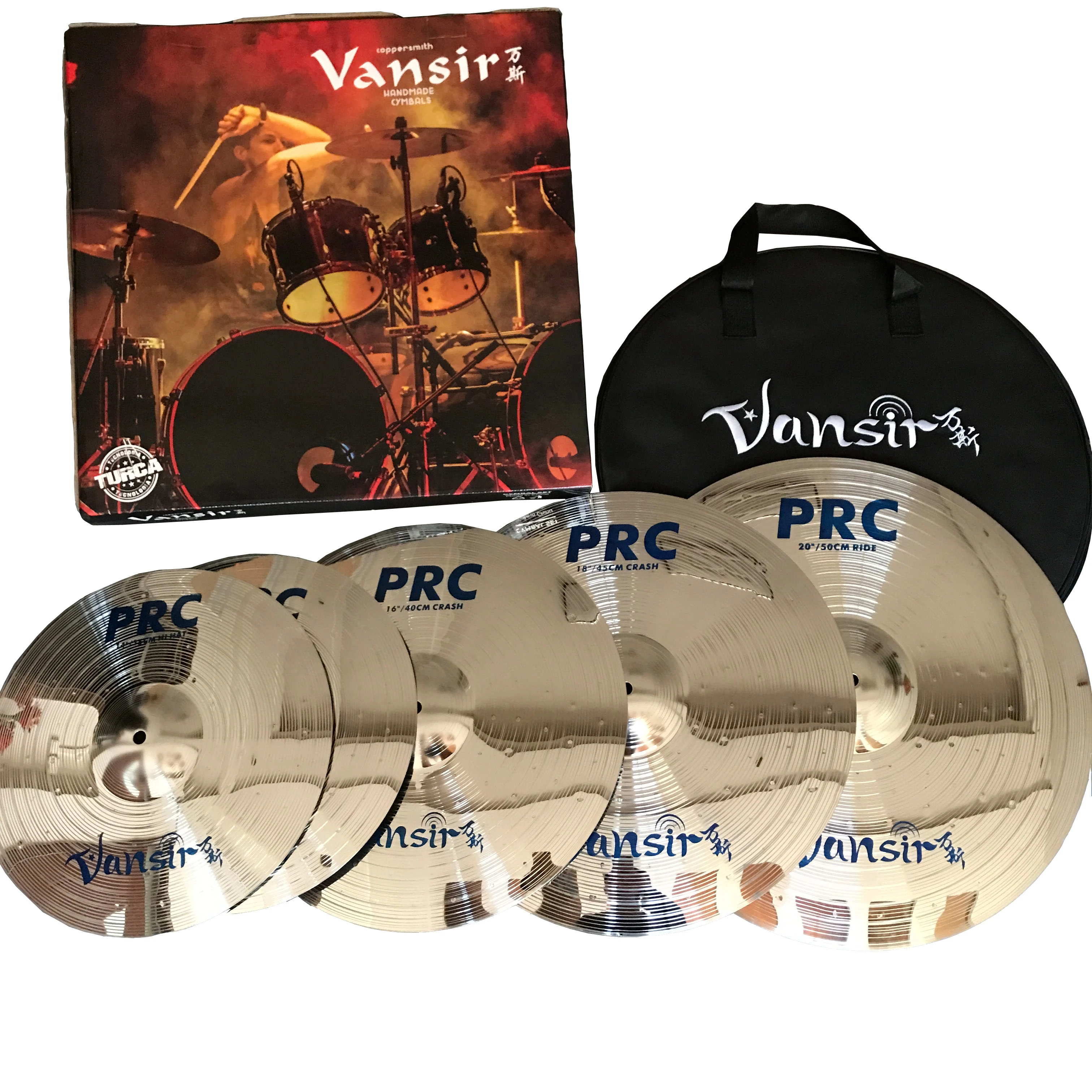 Vansir PRC Series Polishing Sirlver Color Alloy Cymbal Set 14'HH+16' Crash+18' Crash+20' Ride+cymbal bag