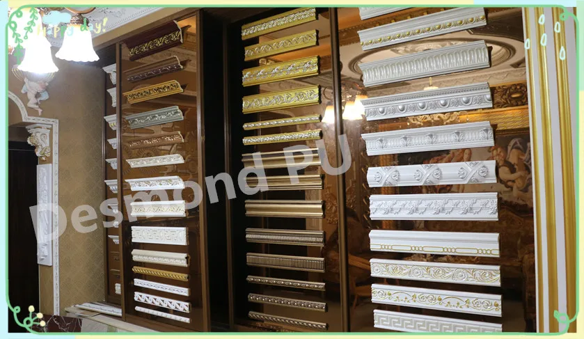 cheap price + high quality carve patterns antique PU cornice molding profiles designeps foam cornice