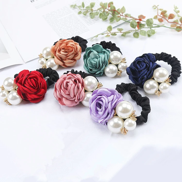 Wholesale Girls Korean version pearl beaded hair ties  rubber band hair rope new head scrunchies  for women