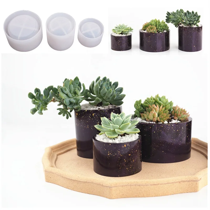 Desk Decoration Round Geometric Polygonal Concrete Mini Plant Pot Mold Reusable Silicone Molds For Concrete