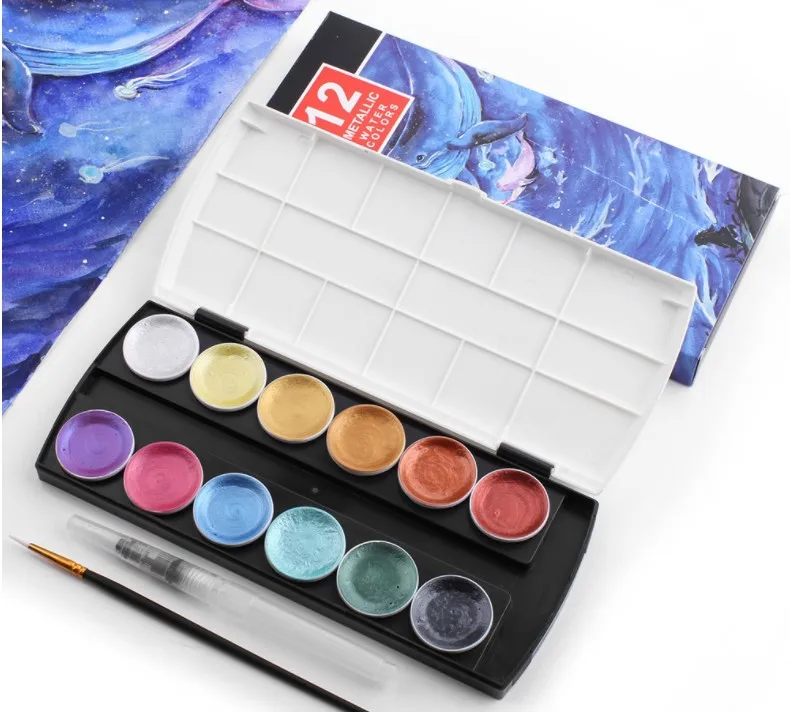 
Amazon hot sale 12 color solid watercolor paint set nail 