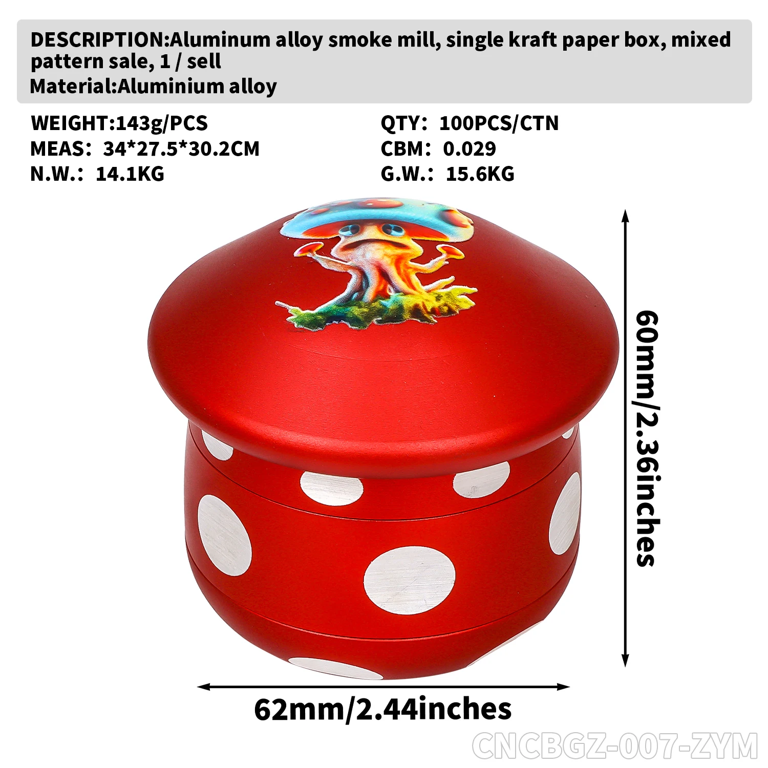 Wholesale Custom Logo OEM Aluminum Alloy Metal Mushroom Shaped Green Pink Red Color 4 Parts Herb Grinder Pepper Mill Crusher