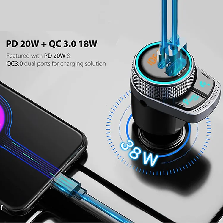 FM Transmitter Auto Scan FM USB QC3.0 PD Type C Fast Charging Car Charger Wireless 5.0 Handsfree Car FM Modulator