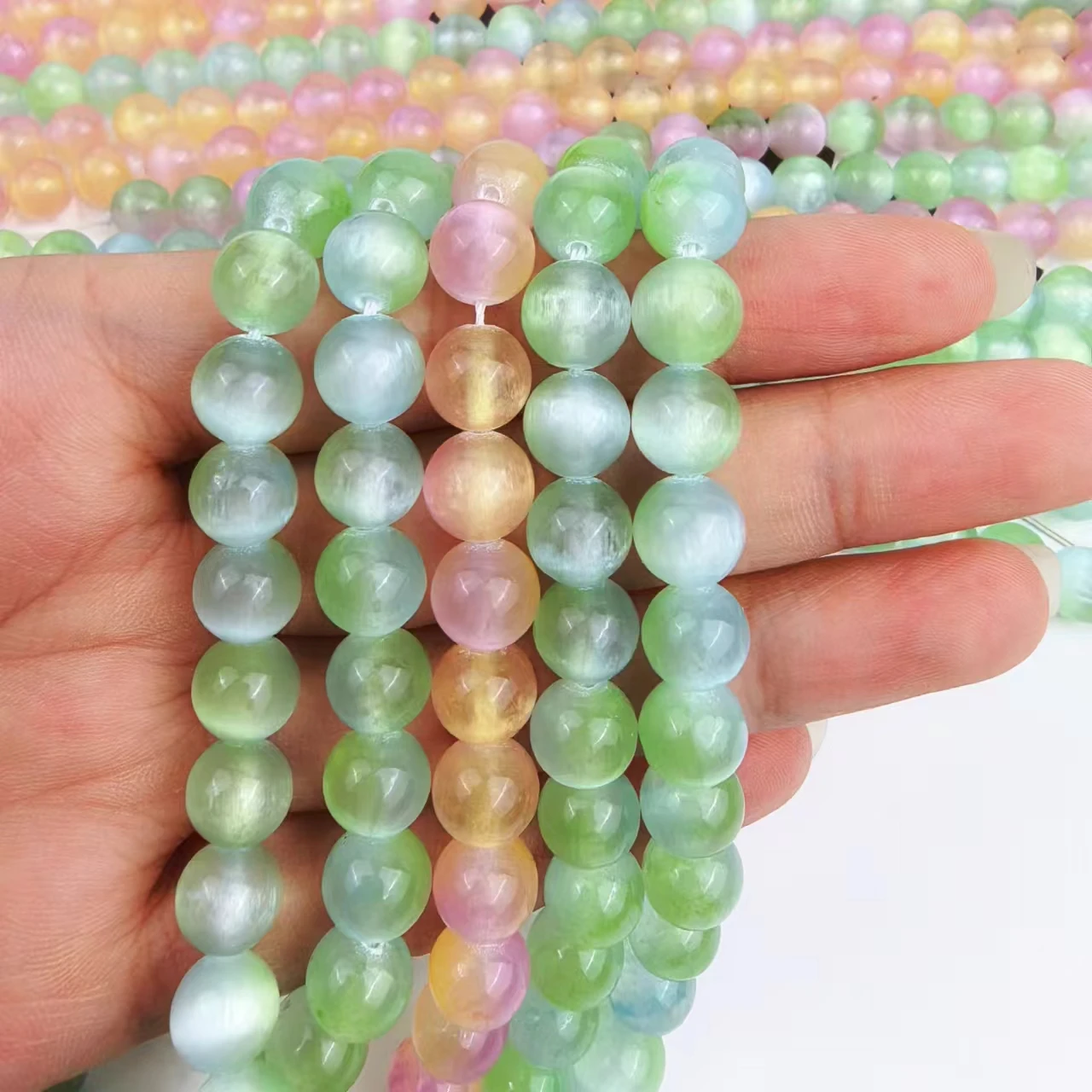 Hoe Sale Crystal Loose Stones Hand Make Rainbow Selenite Beads For Jewelry Decoration