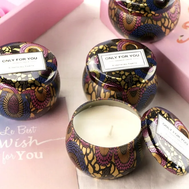 Luxury tin can  coconut wax scented candle set with gift box