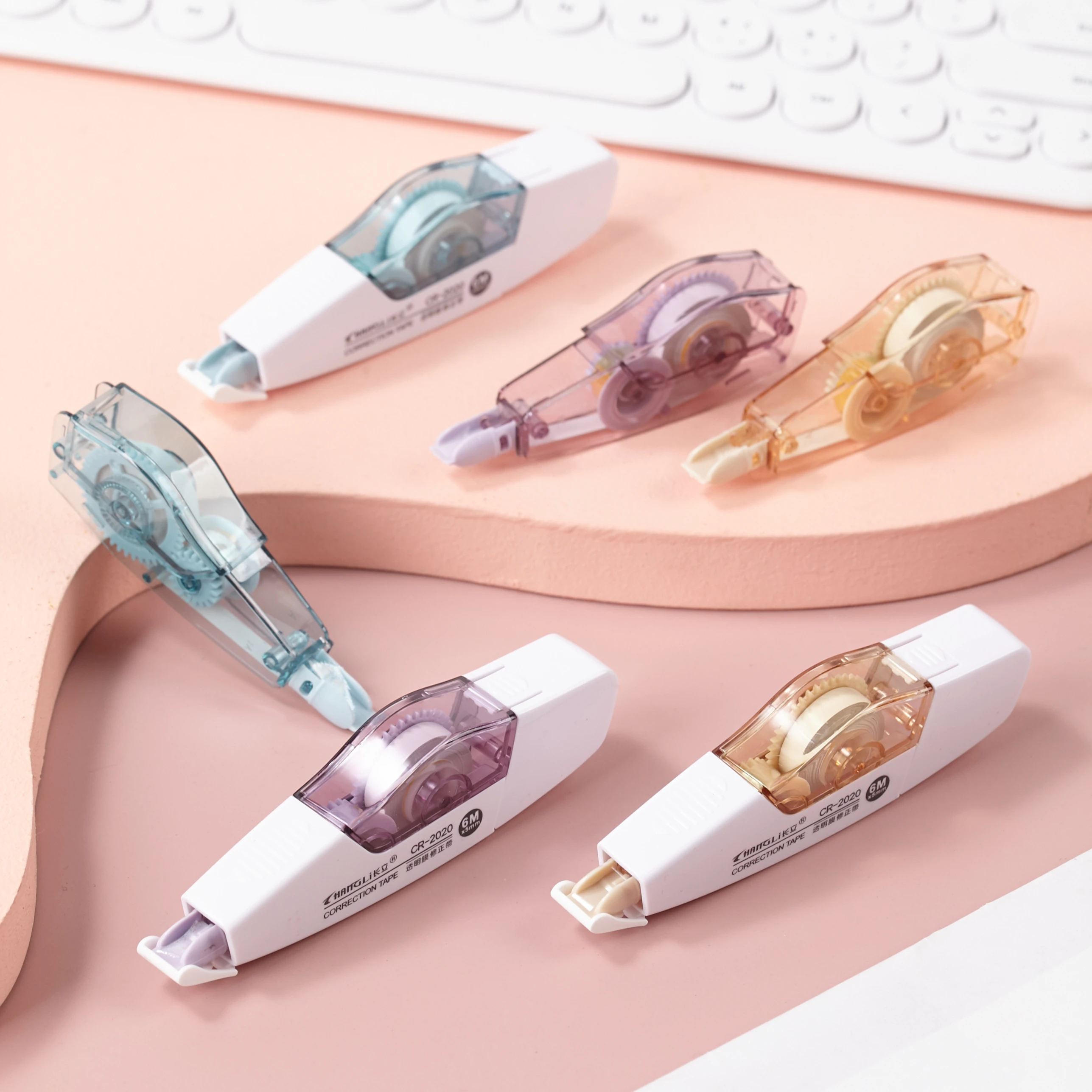 New School Office Stationery  transparent pet customized colored plastic  kids student white out Correction Tape refill