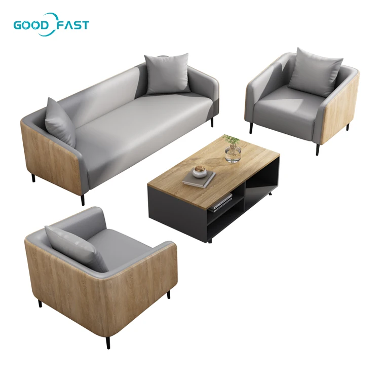 Simple Design Office Sofa Set Conference Office Sofas Manufacturers Office Waiting Leather Sofa With Wood Grain Leg