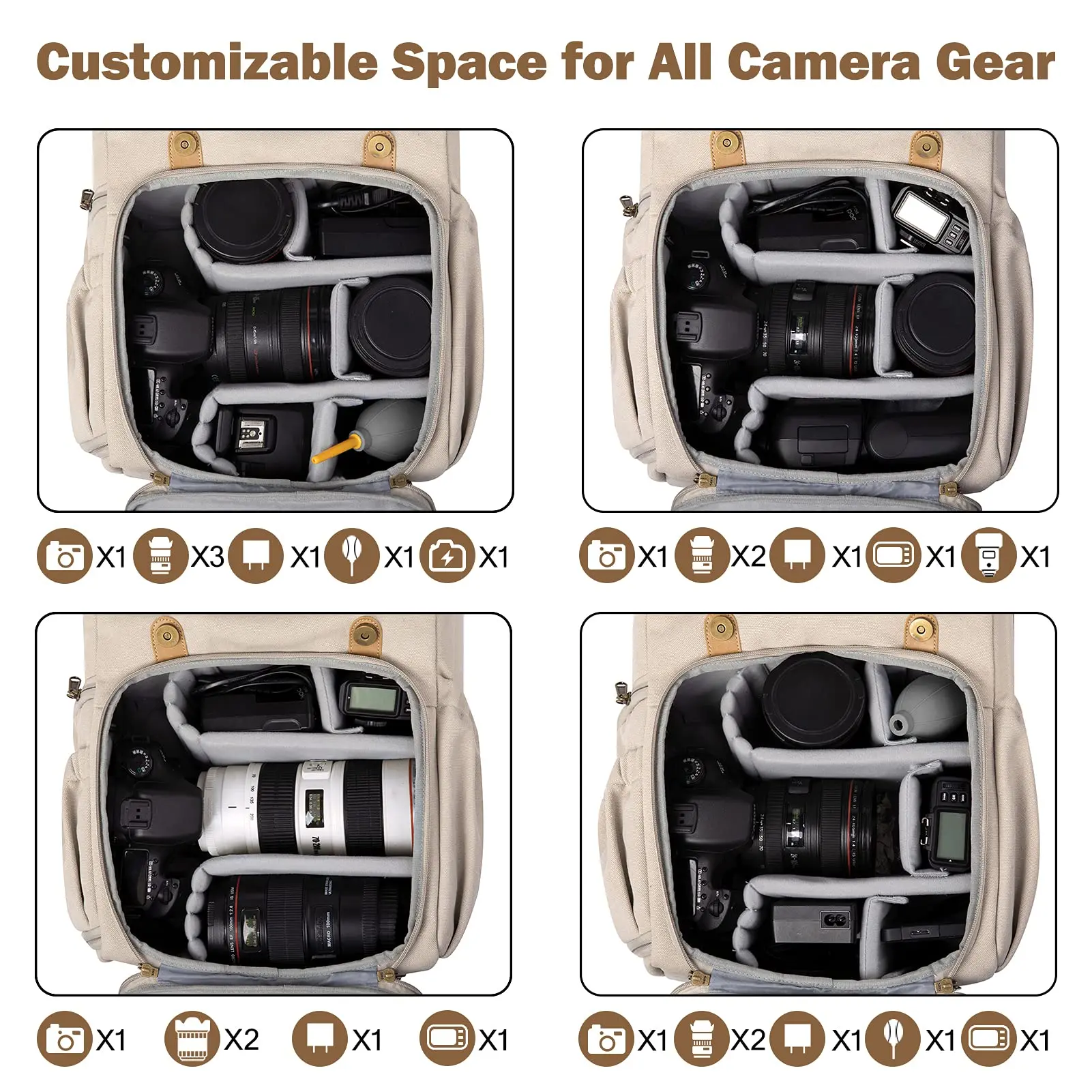 Women Designer Canvas Large Waterproof Digital Gear Video Camera Bag slr dslr Camera Backpack for Photography With Tripod Holder