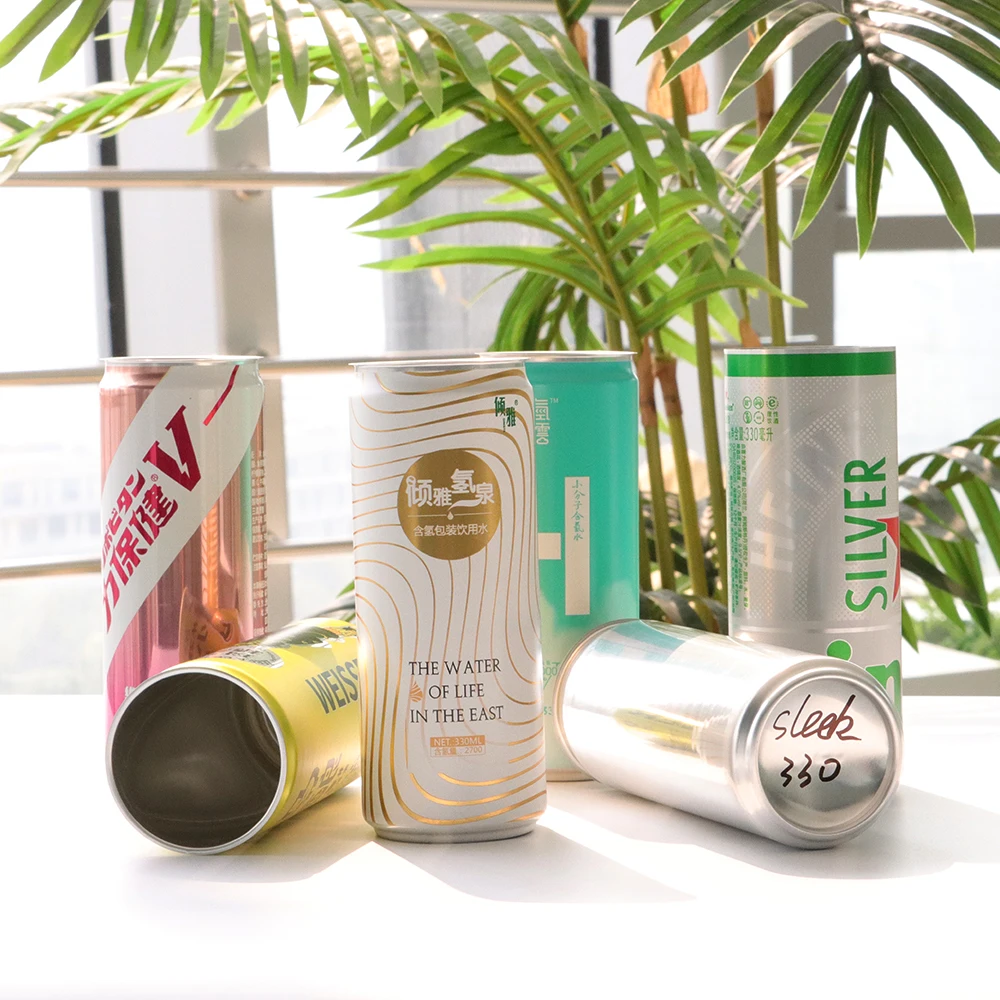 bulk make 250ml 355ml 310ml slim sleek recycling packaging empty aluminum tin soft drink pop cans prices with aluminum lid cap