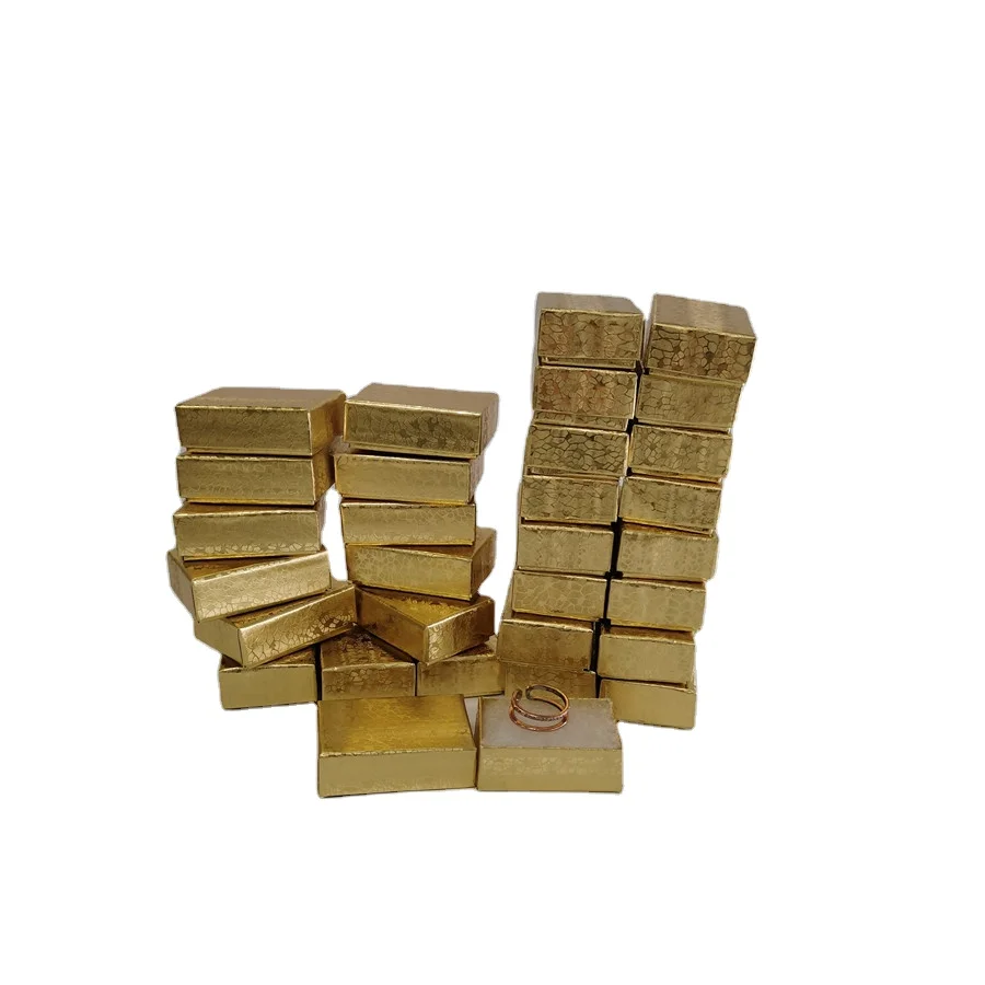 Z21G #21 Size 2-1/2 x1-1/2 x 7/8 Gold Foil Cardboard Jewelry Boxes Cotton Filled Ring Boxes Storage for Rings and Jewelry