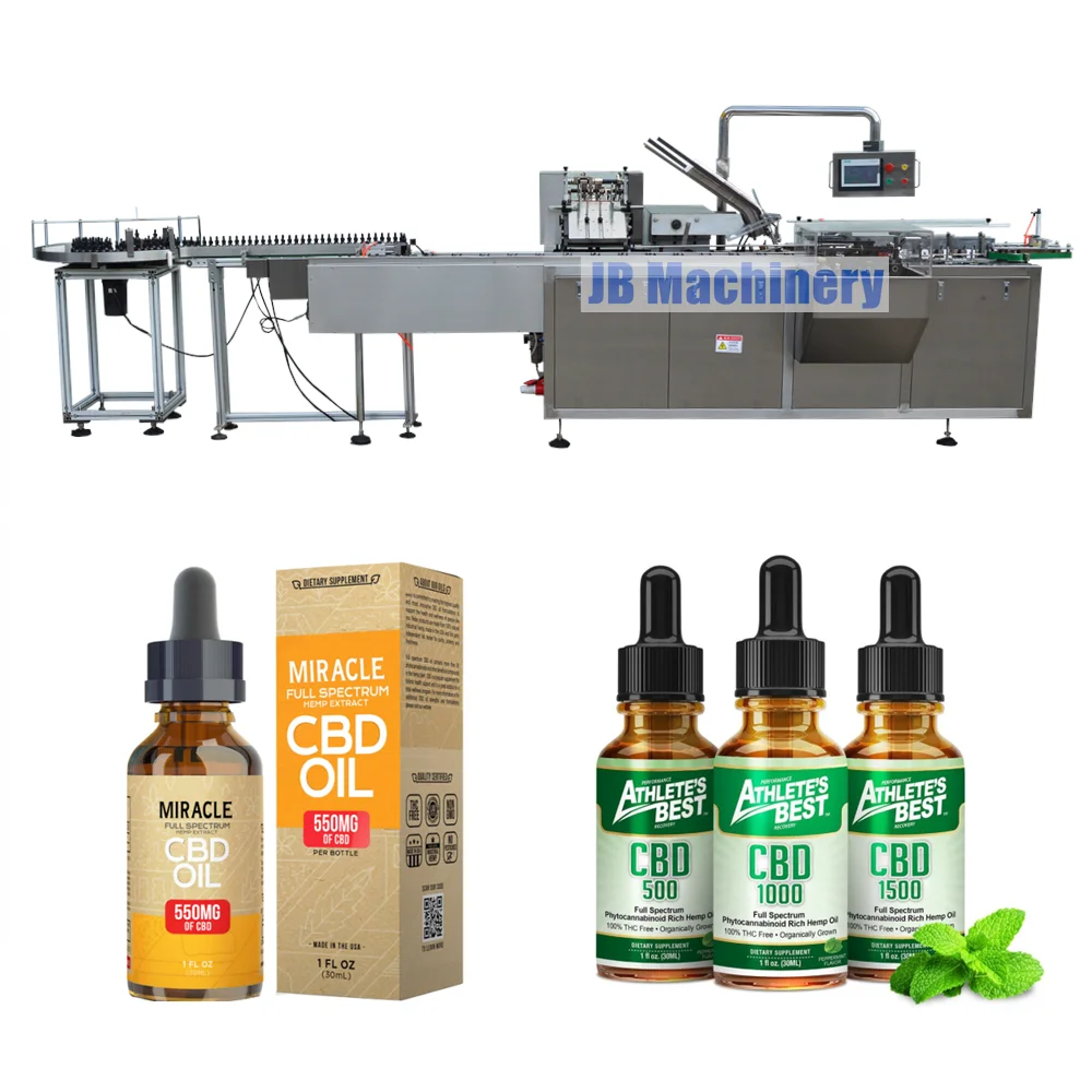 Automatic 30ml 10ml glass vial bottle cartoning machine, hemp cbd oil filling and packing machine