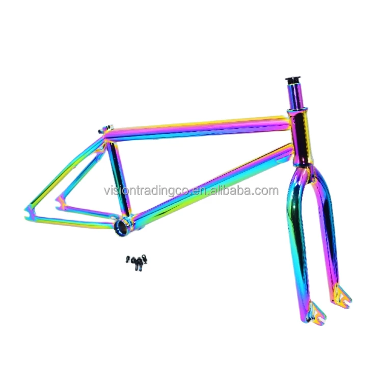 Stock ready 20 inch bmx frame chromoly 4130 CRMO fork with removable brake pivots design in oilslick jetfuel color
