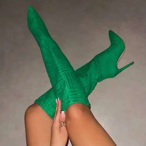 BSM1052 2022 new arrival Towel fabric material oversize knee high boots pink green white orange high heel boots