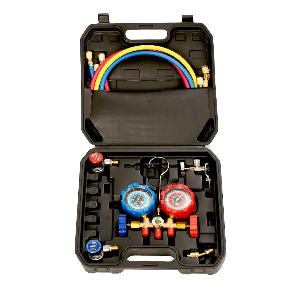 Professional Vacuum Pump & Manifold Gauge Set - HVAC Refrigeration Tool Kit - Diagnostic R134a R410A for repair air condition