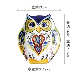 9.5-inch ceramic plate shaped like an owl  colorful fruit plate Large ceramic plate