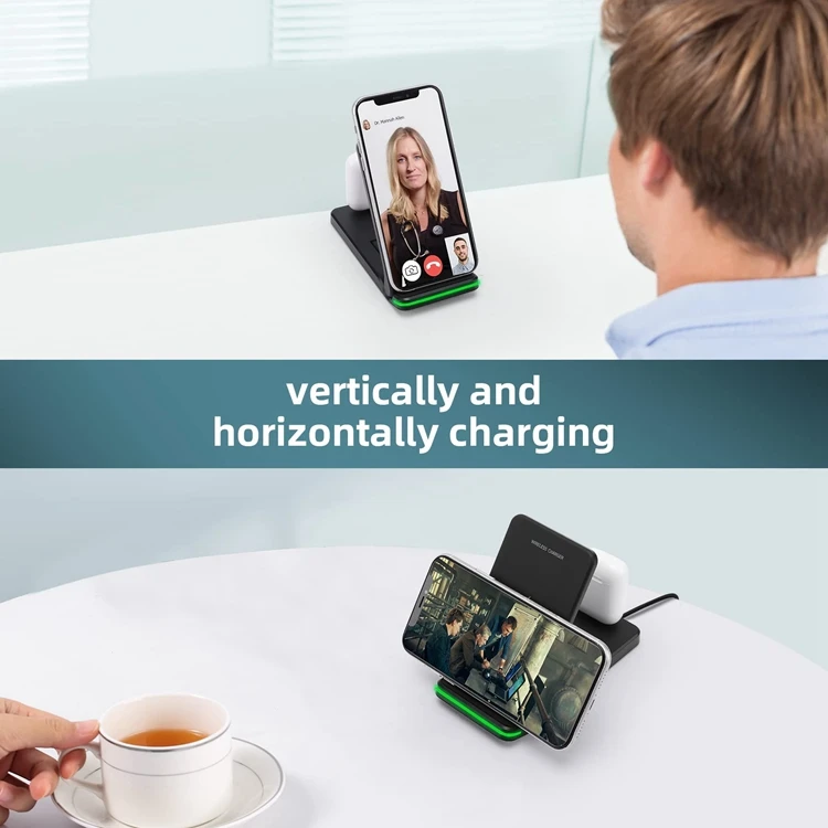 2022  Factory Price Foldable High Quality  15w 3 In 1 Wireless Charger For Iphone 13 12 11 For Samsung Galaxy Note 20