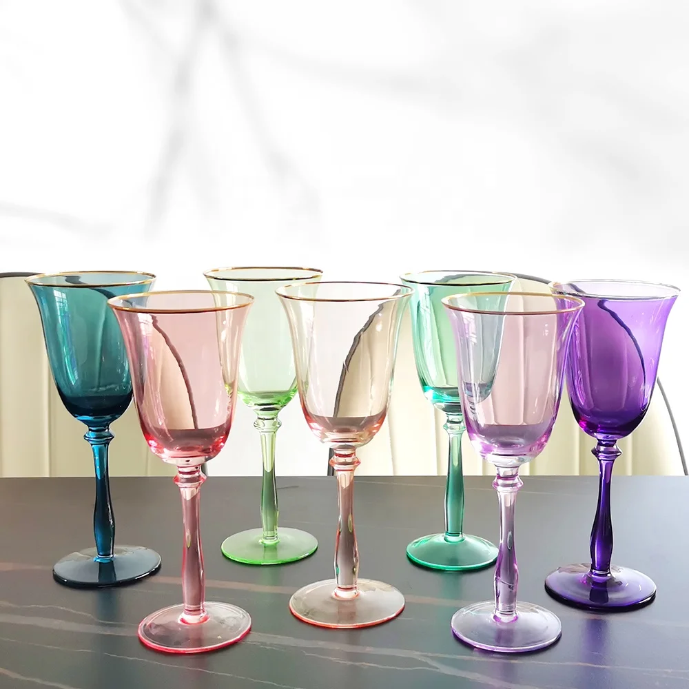Wholesale Wedding Champagne Flute Hotel Water Goblet Restaurant Glass Cup Crystal Red Wine Glass with Gold Rim