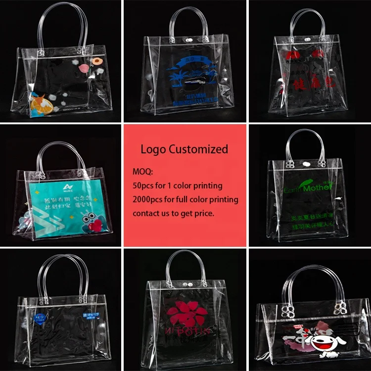 2021 fashionable style clear transparent pvc beach handle tote bag for shopping gift promotional with handles and Hasp